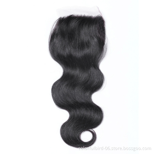 Wholesale 10 12 Inch Virgin Human India Hair 4x4 Natural Color Body Wave 4*4 Transparent Lace Closure human hair